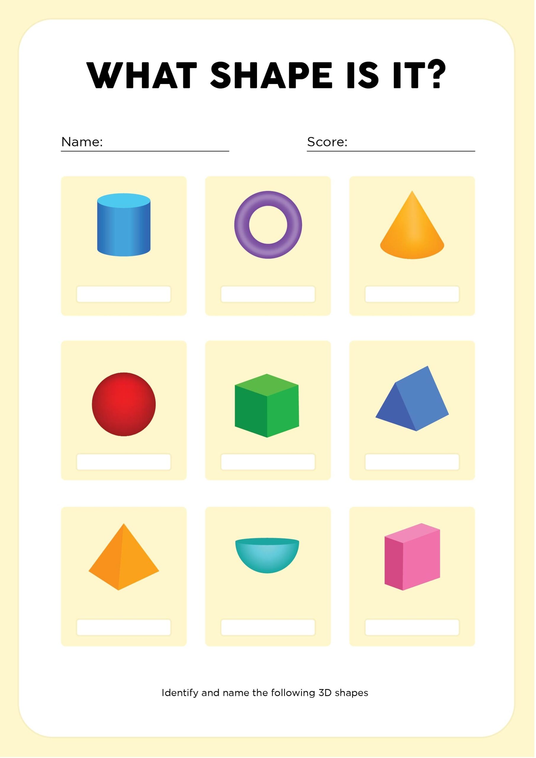 3d shapes kindergarten worksheet