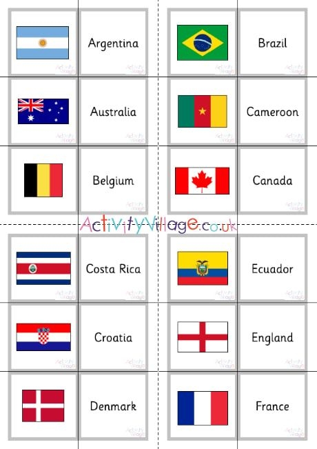 World Cup 2022 Flag Matching Game Flash Cards Country Names World Cup 
