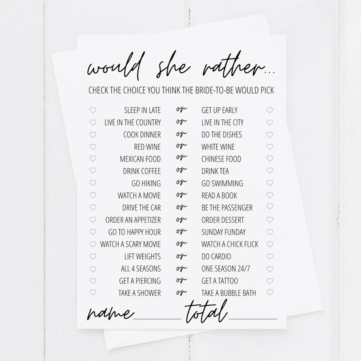 Would She Rather Bridal Shower Game Free Printable Modern MOH