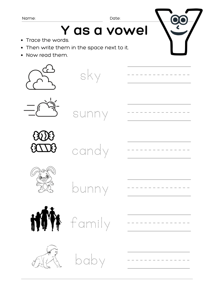 Y Vowel Worksheets