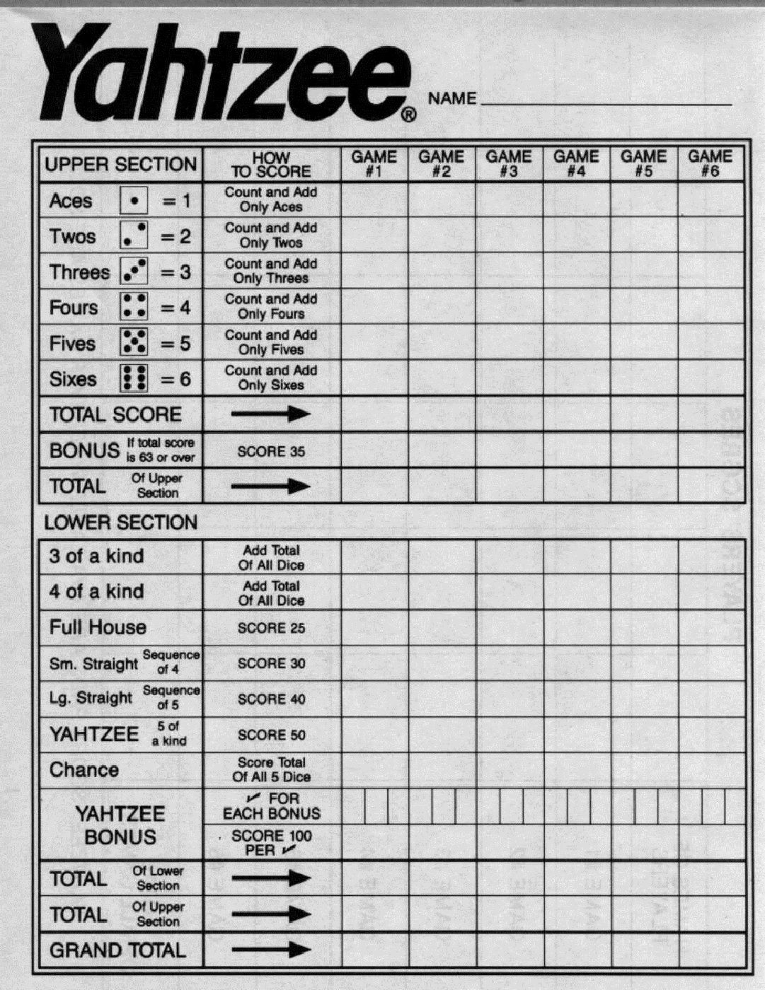 Yahtzee Printable Rules Printable Sight Words List