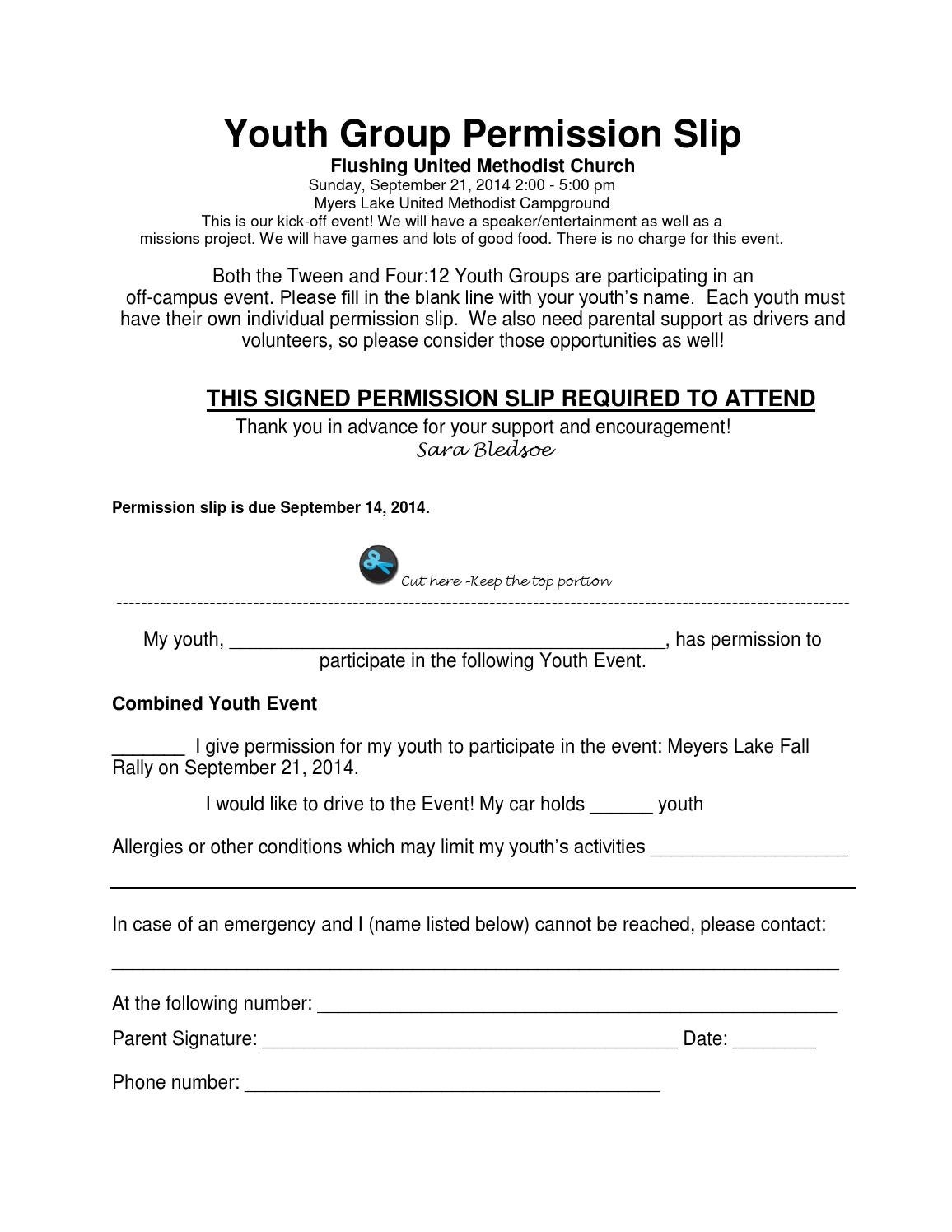 Youth Group Printable Permission Slip Template Printable Templates
