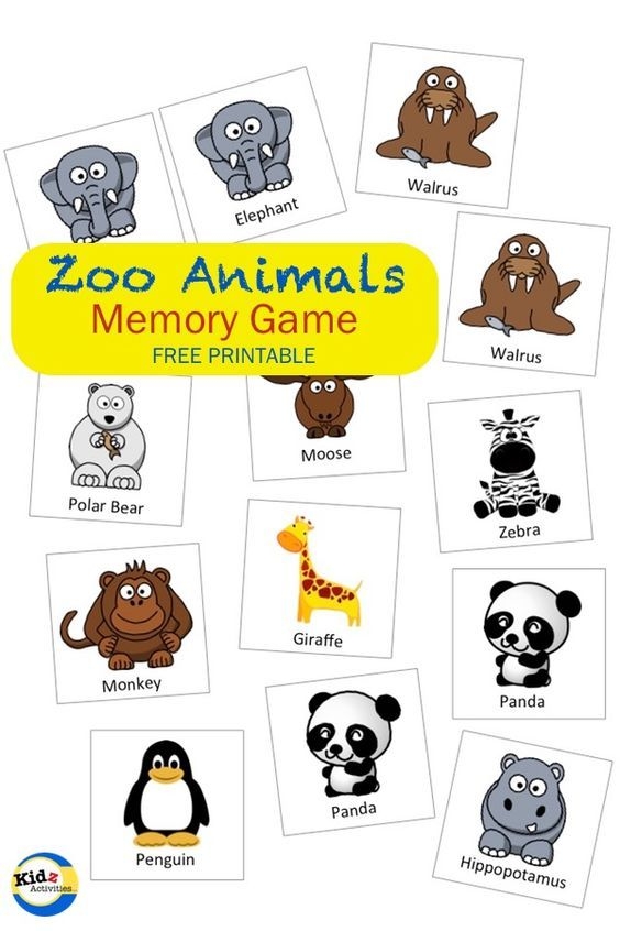 Zoo Animals Memory Game Free Printable By Kidz Activities Preschool 