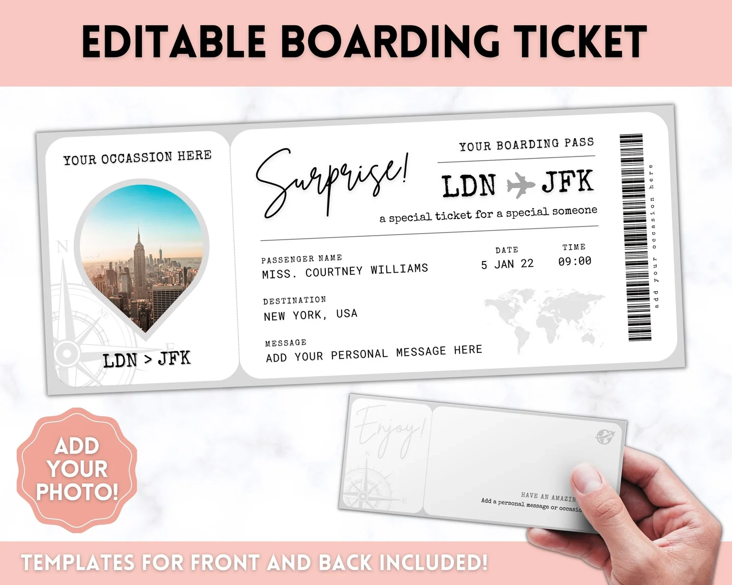 Boarding Pass Editable Template Perfect Gift For Special Occasions