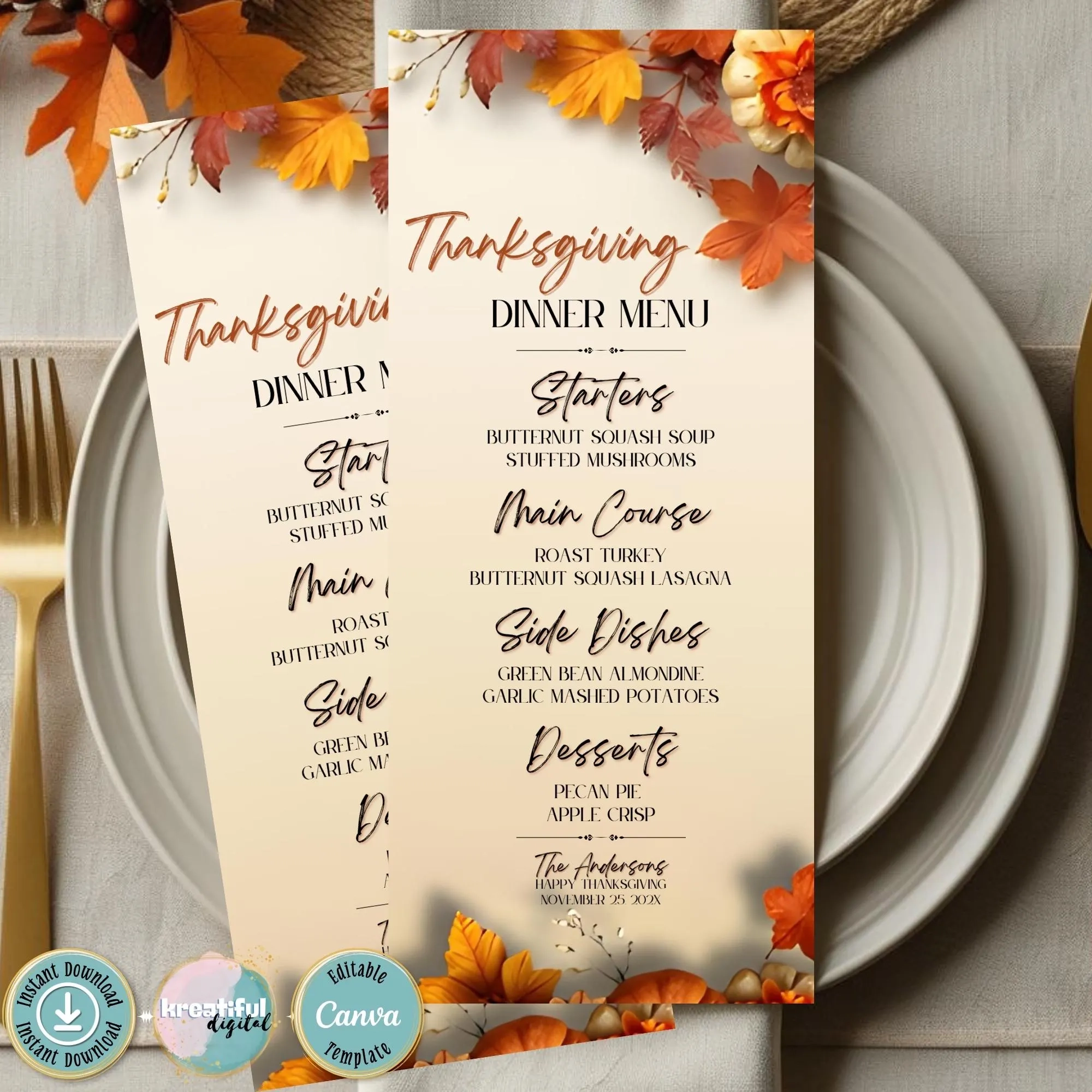 Editable Thanksgiving Dinner Menu Printable Thanksgiving Thanksgiving Menu Template Thanksgiving Menu Editable Fall Dinner Menu Template Etsy