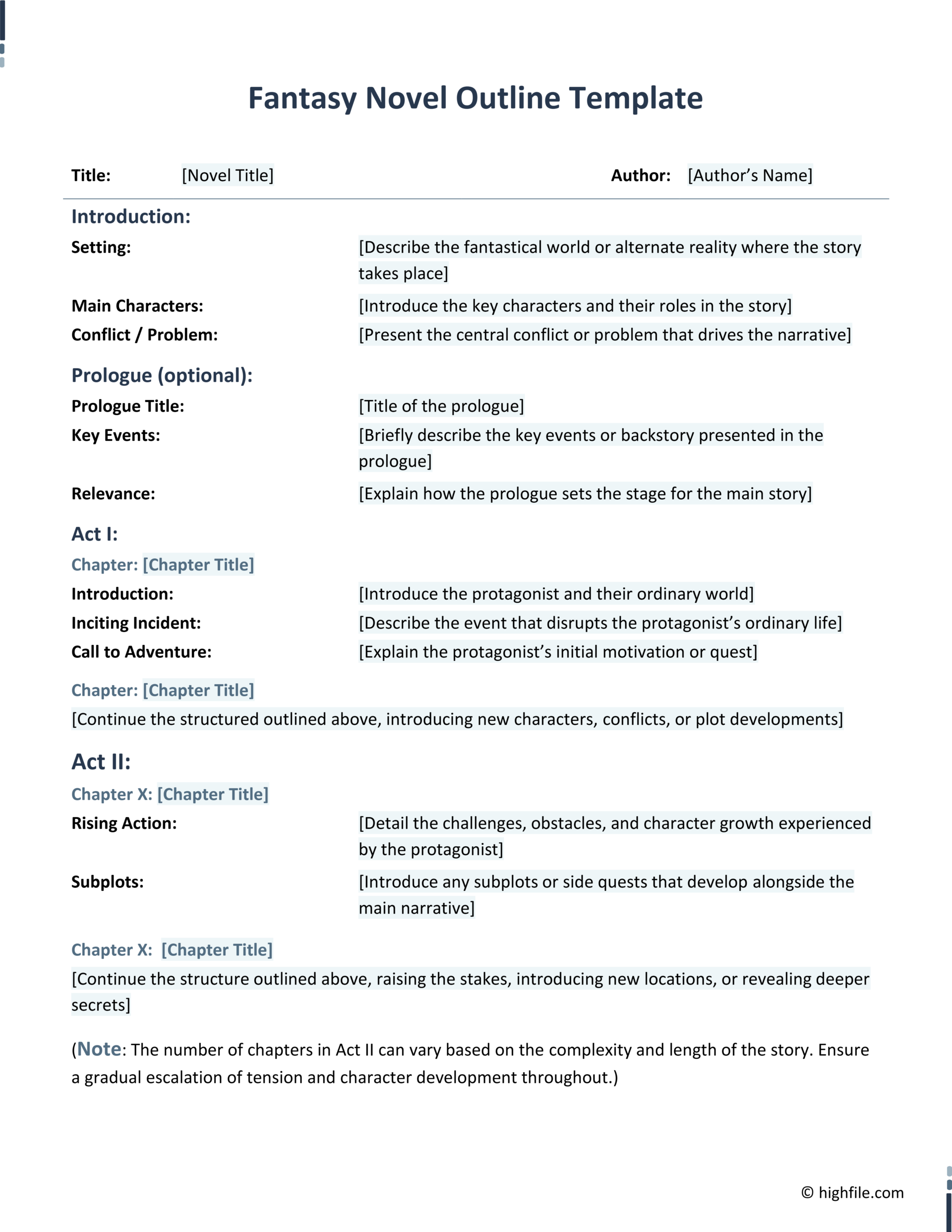Fantasy Novel Outline Template Word Google Docs Highfile