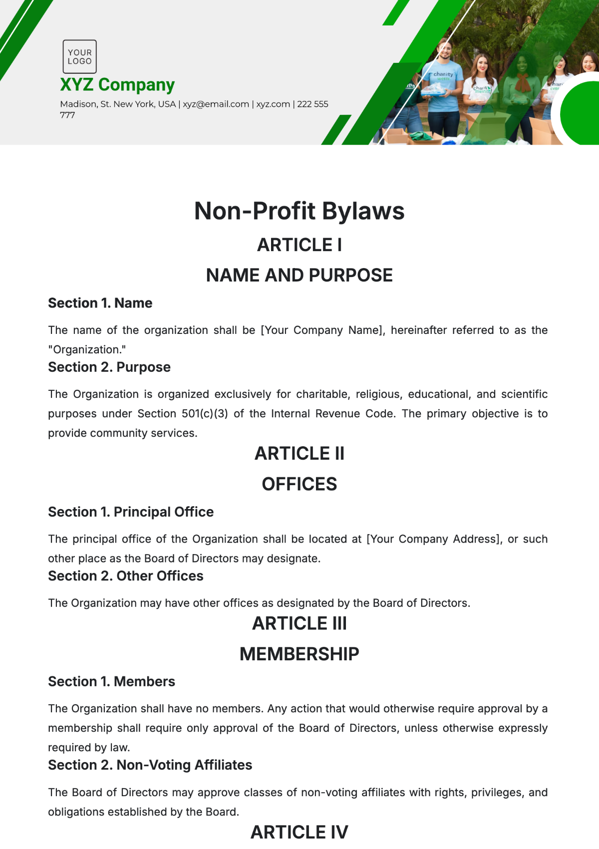 nonprofit bylaws template