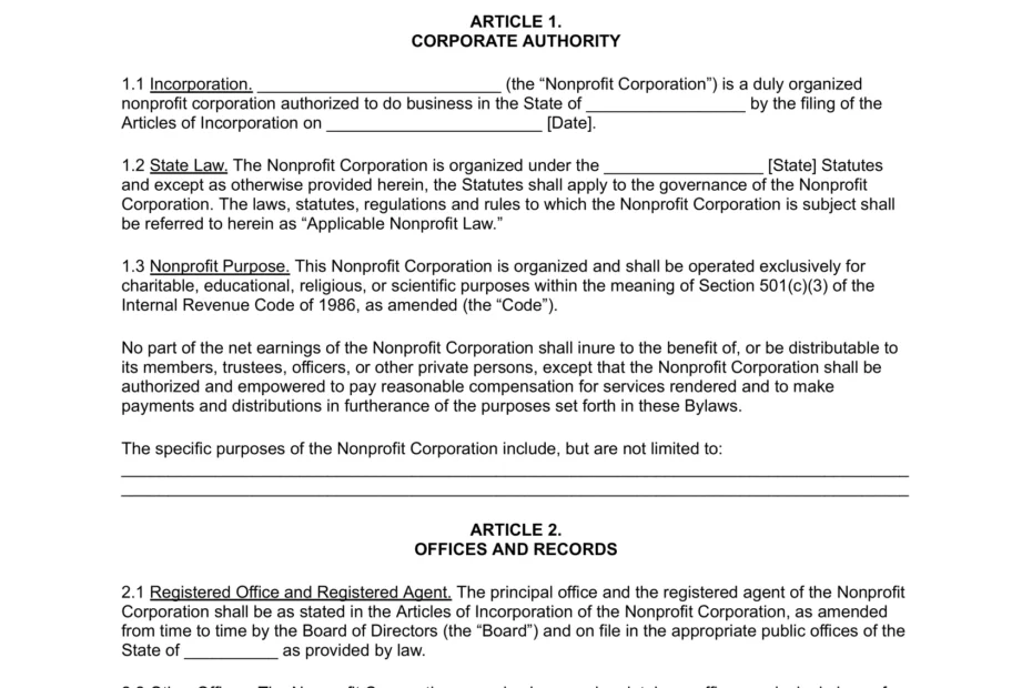 Free Nonprofit Bylaws Template PDF Word