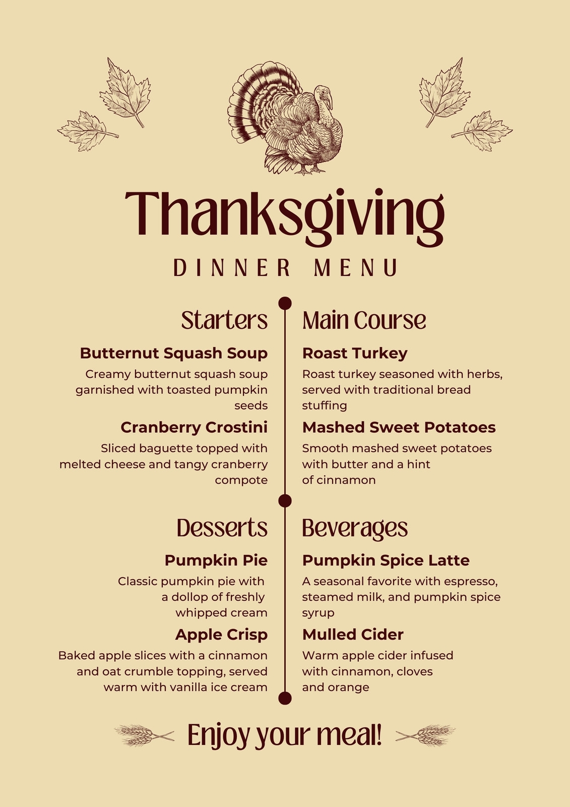 Free Printable Customizable Thanksgiving Menu Templates Canva