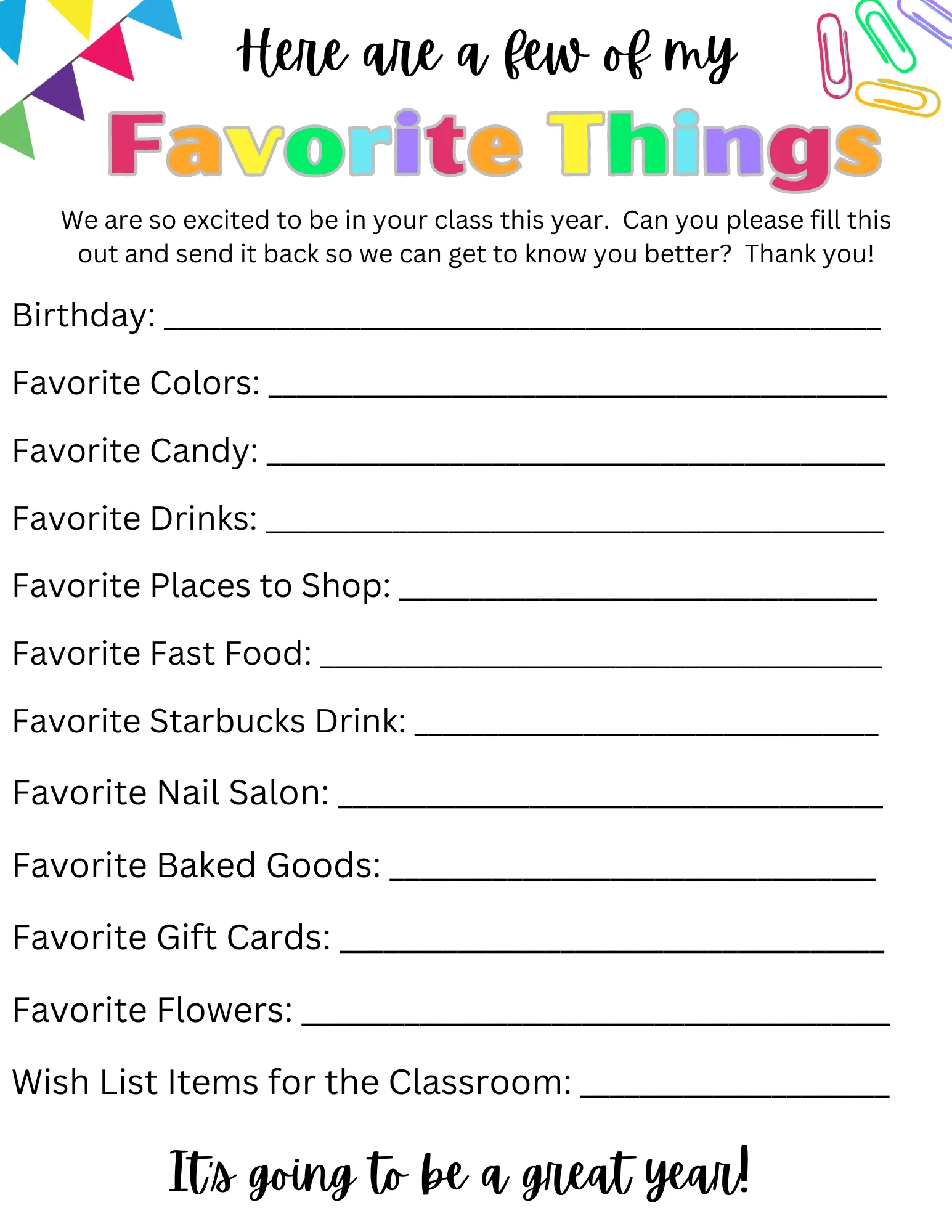 favorite things template
