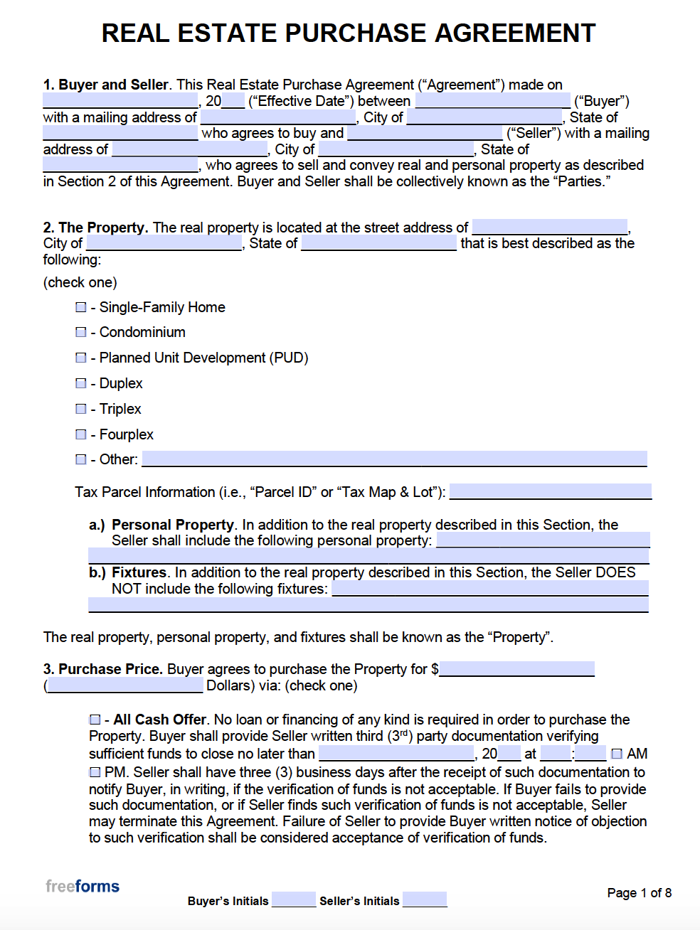 Free Real Estate Purchase Agreements PDF Word Free Real Estate Purchase Agreements PDF Word