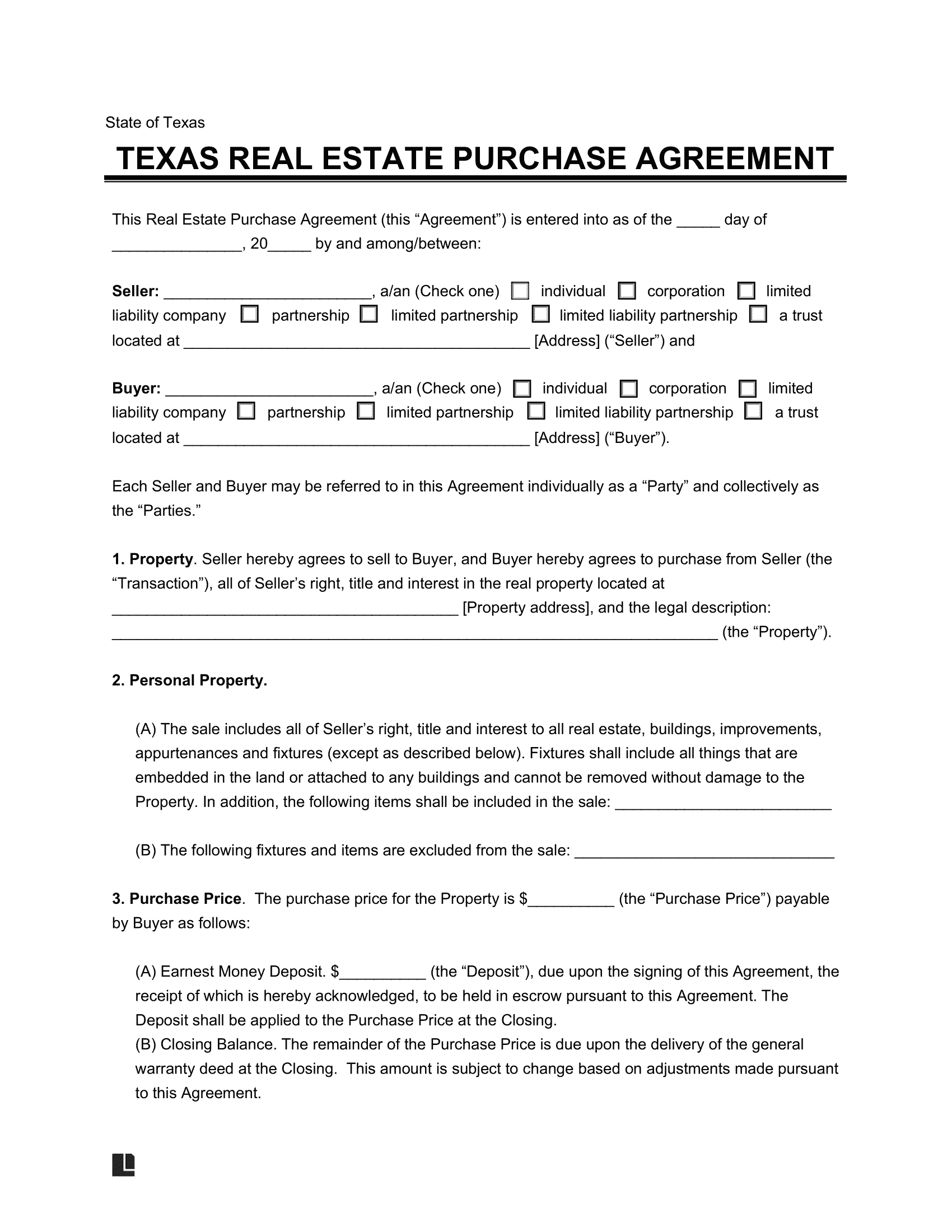 Free Texas Residential Purchase Agreement PDF Word Free Texas Residential Purchase Agreement PDF Word