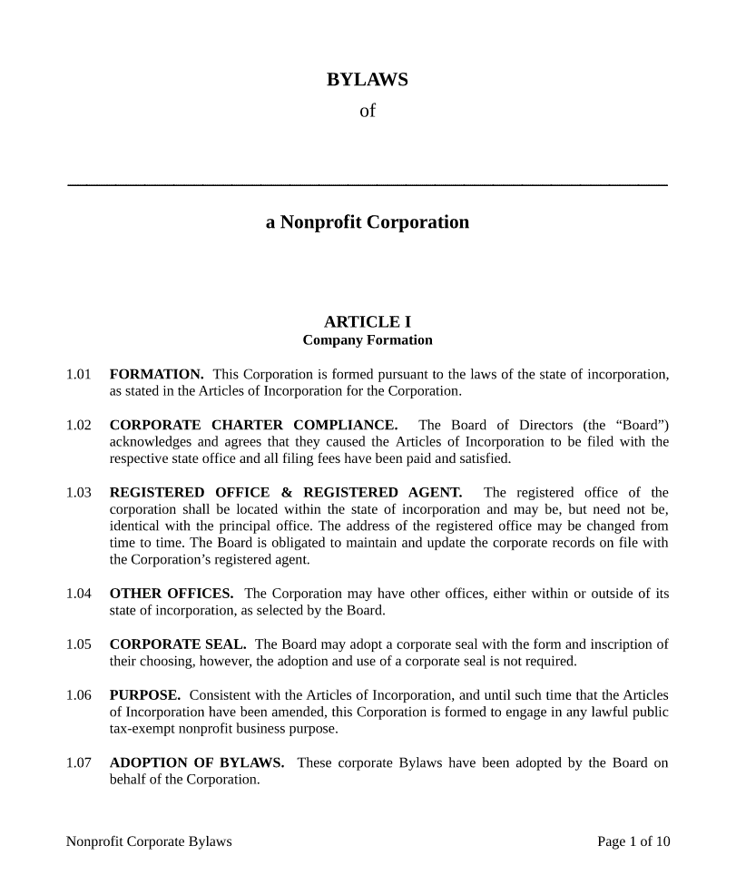 Nonprofit Bylaws Northwest Registered Agent
