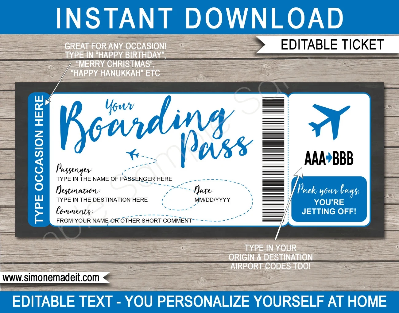 Printable Boarding Pass Template Surprise Trip Ticket instant Download Etsy