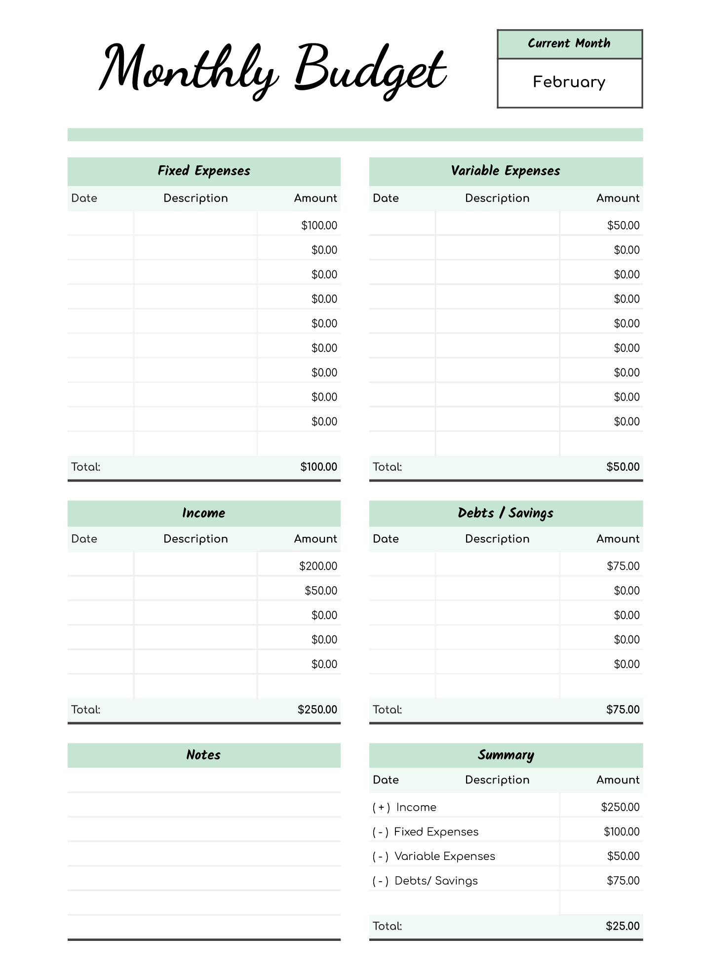 budget templates free