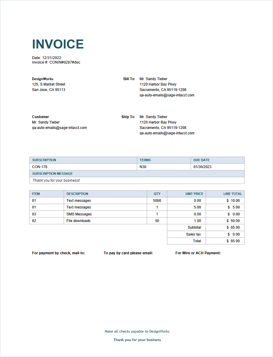 Sample Printed Document Templates