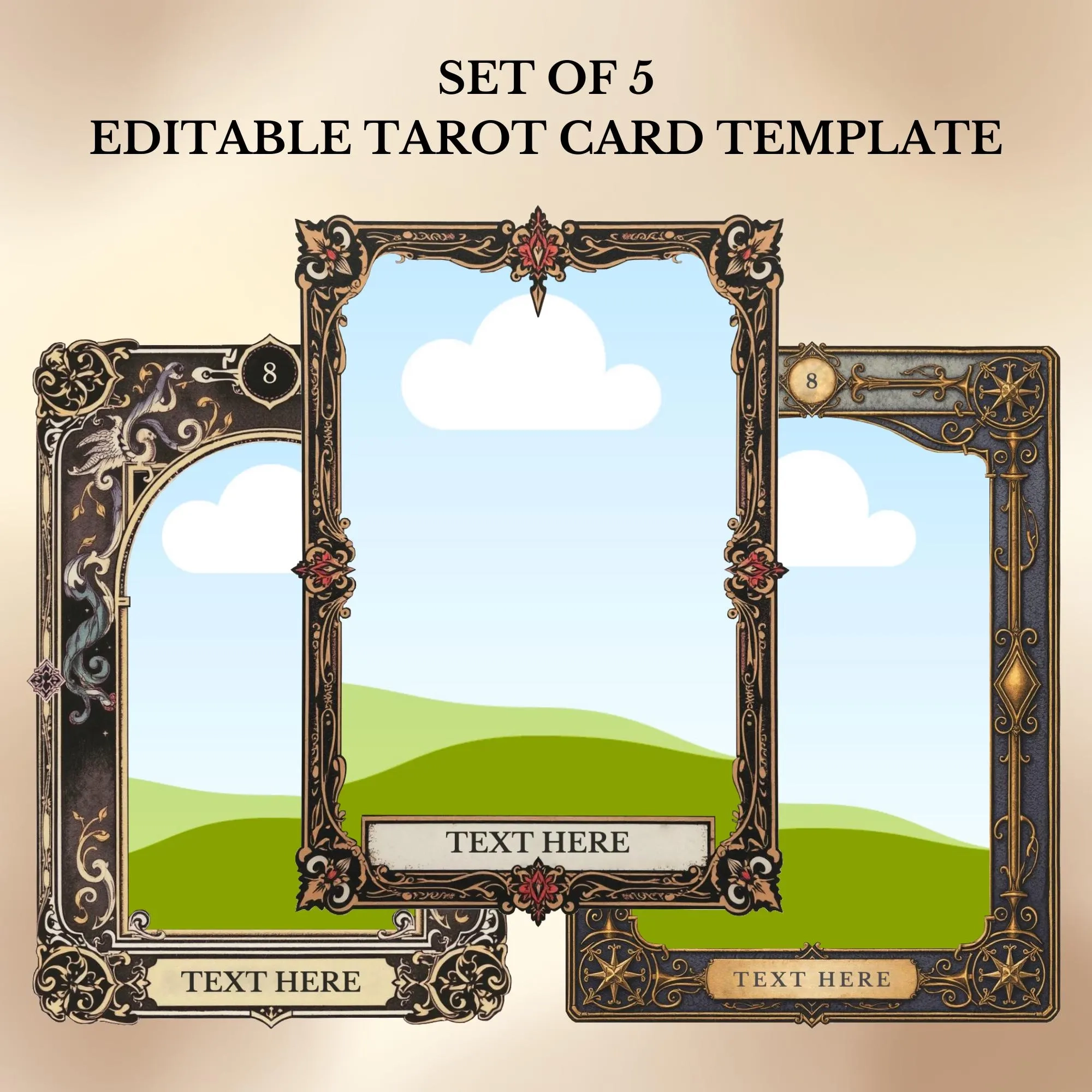 Vintage Tarot Card Templates Editable Canva Deck Frames set Of 5 digital Download Etsy Canada